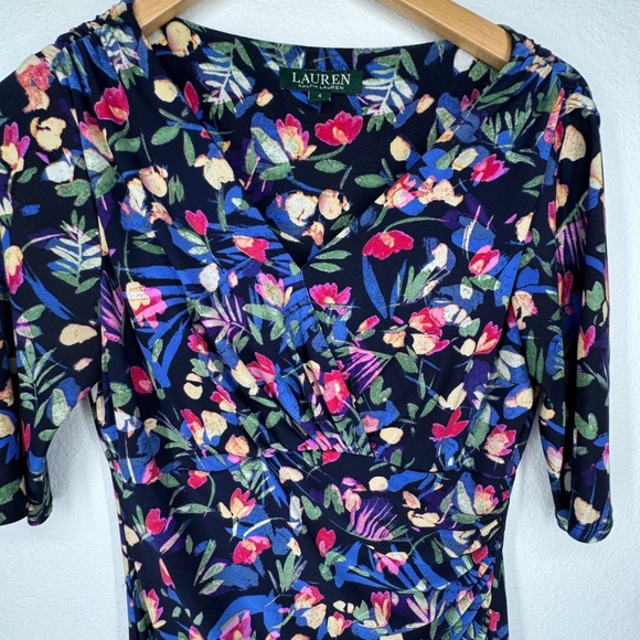 Lauren‎ Ralph Womens Floral Babydoll Dress Size 4 Jersey Colorful Stretch Fitted - Picture 4 of 8